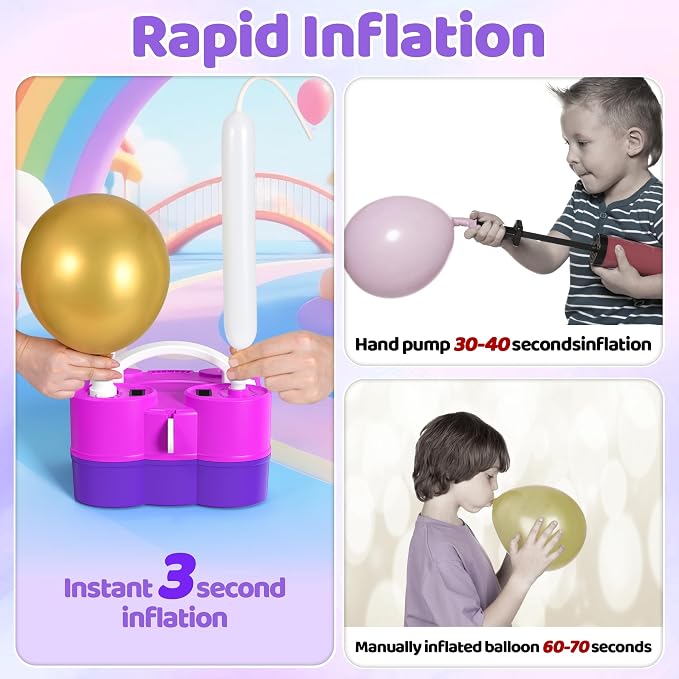 Balloon Pump Electric, 3-in-1 Portable Air Pump for Balloons and Inflatables, Fast Inflator Deflator for Pool Floats, Air Mattress, Birthday Party Decorations