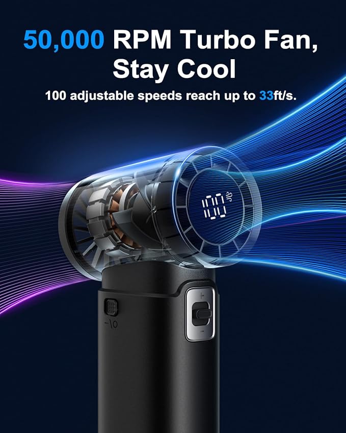 SOTHING Handheld Fan - Portable Fan with Charger Power Bank, 6000mAh Rechargeable18W Fast Charging, Type-C Input, 50000RPM High Speed Turbo Airflow for Travel Concerts Cruise Makeup, Black