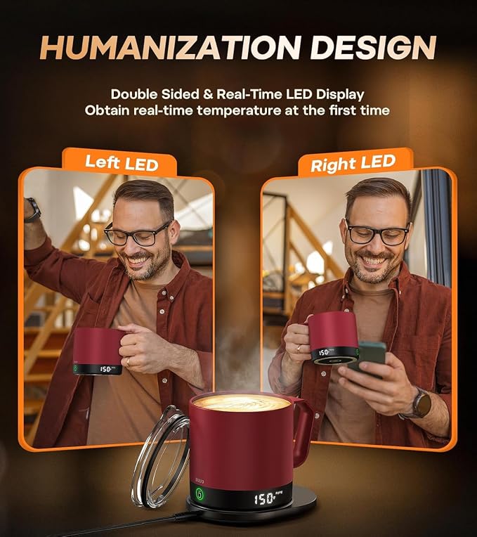 Heated Coffee Mug 14oz, Rechargeable Temperature Control Mug with Lid
