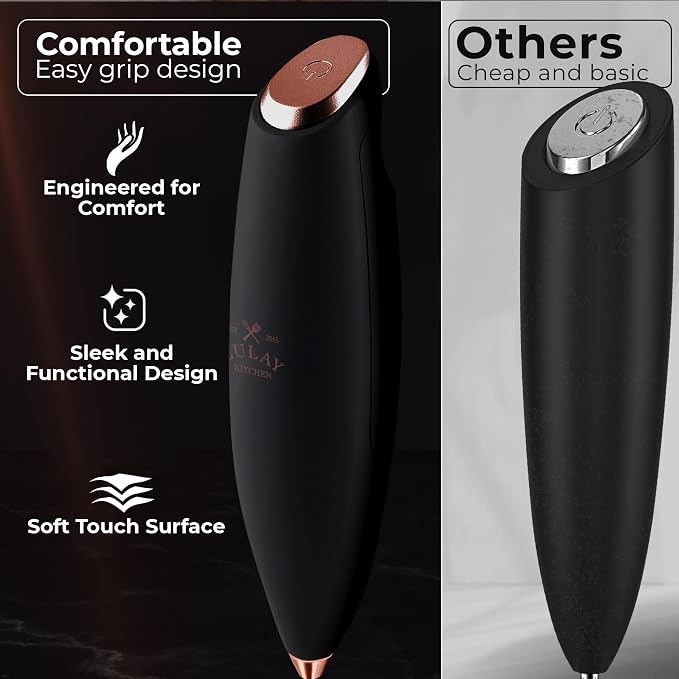 Zulay Kitchen Powerful Milk Frother Wand With Duracell Batteries - Ultra Fast Handheld Drink Mixer - Electric Whisk Foam Maker for Coffee, Lattes, Cappuccino & Matcha - Triple Whisk - Luster Copper