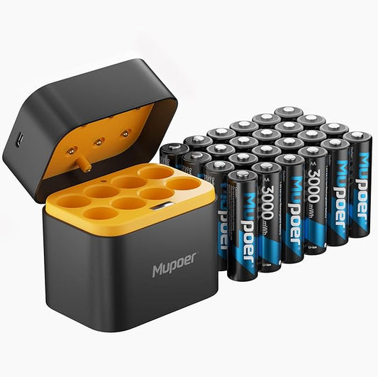 24 Pack Rechargeable AA Batteries Lithium with Charger,3000mWh 1.5V Lithium AA Blink Batteries,Double A Battery Rechargeable,Long Lasting Pilas Recargables Lithium ion AA Battery for Xbox