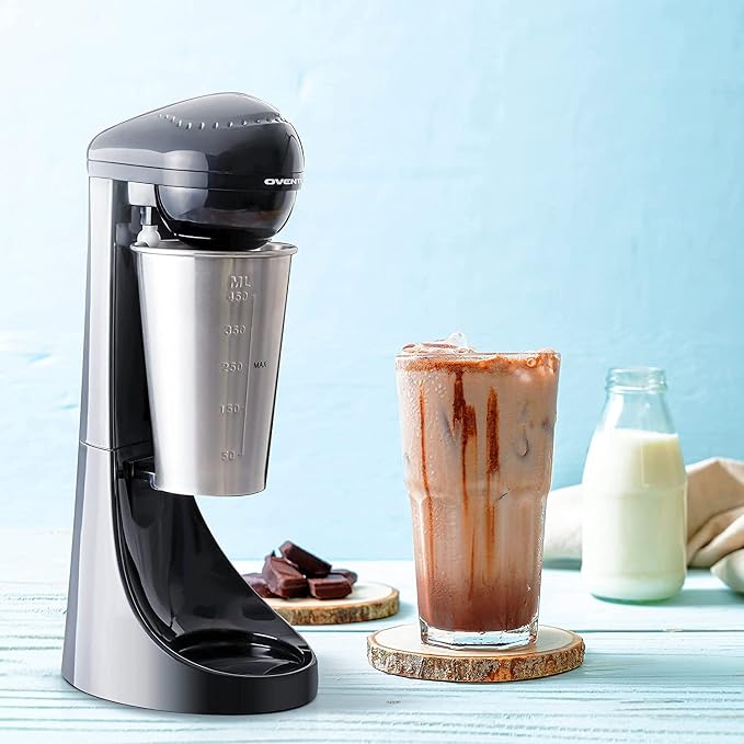 OVENTE Classic Milkshake Maker Machine with 2 Speed Setting, Safety Lock & 15.2 Ounce Stainless Steel Mixing Cup & Rod, Electric Drink Mixer Ideal for Malted Milk, Protein Shakes & More, Black MS2070B