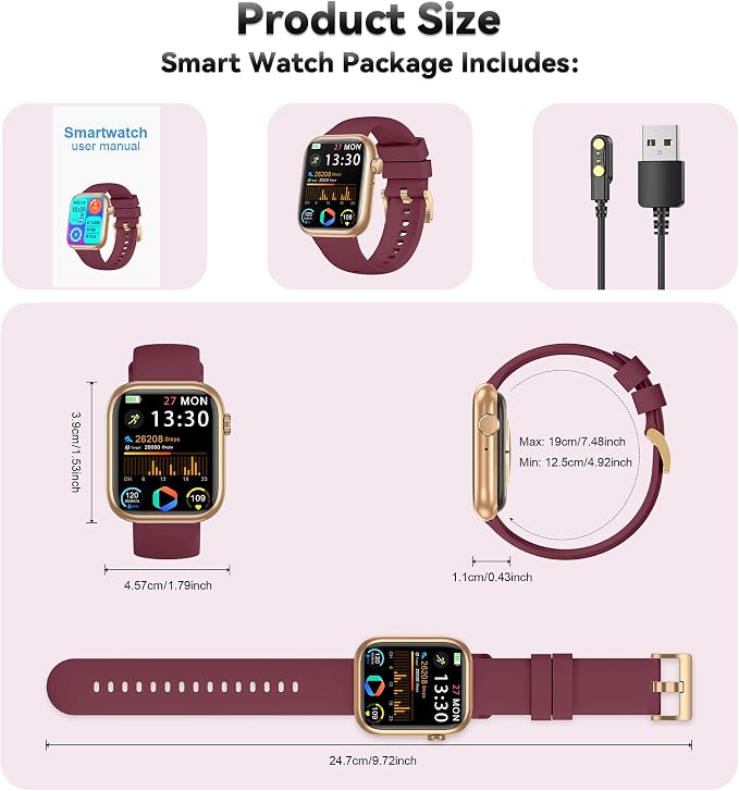Smart Watch for Men Women(Answer/Make Call), 1.83" Fitness Watch with Heart Rate/Blood Pressure/Blood Oxygen, Pedometer, Sleep Tracker,120+ Sport Modes, IP68 Waterproof Fitness Tracker for Android iOS
