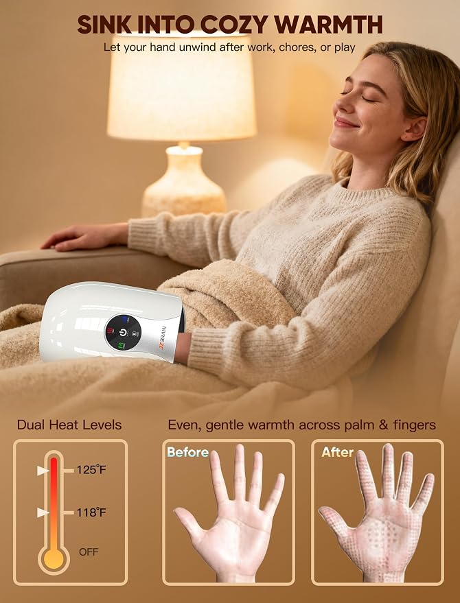 JZBRAIN Hand Massager with Heat and Compression: Cordless Heated Hand Massage for Arthritis and Carpal Tunnel & Pain Relief Gift for Women Men, Portable Rechargeable (White) | Cordless, Heated Hand Massage, Arthritis and Carpal Tunnel Pain Relief, Port...