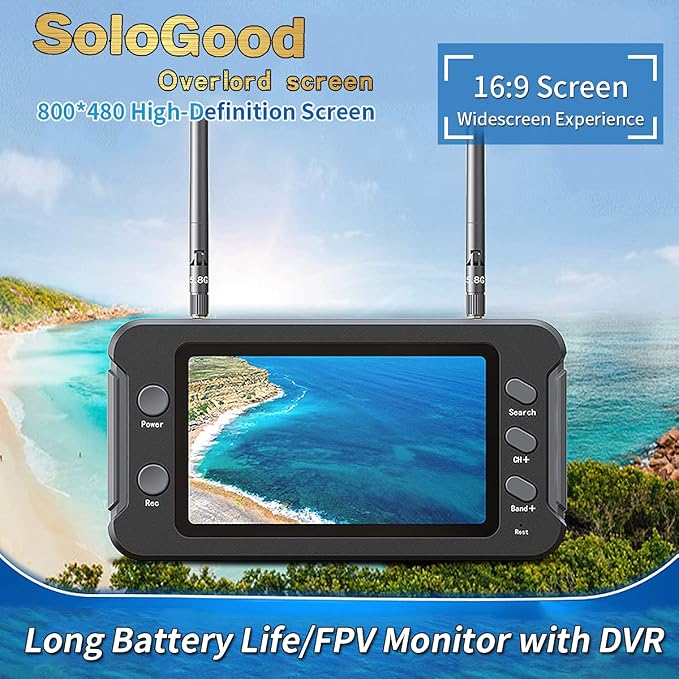 SoloGood 4.3" FPV Monitor with DVR 40CH 800 x 480 IPS Display Receiver 5.8Ghz for RC Multicopter FPV Drone Parts...