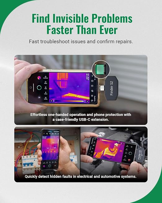 HSFTOOLS Finder S2 Android Thermal Imager,512x384 Super Resolution,256x192 IR Resolution,Thermal Camera for Andriod Phones and Tablets,Carrying Case,USB-C(Not Compatible with iPhone 15/16)