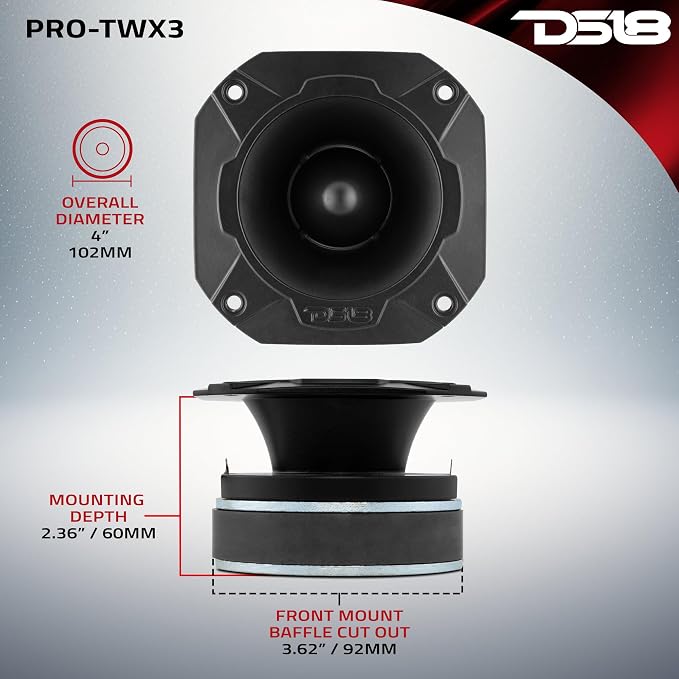 DS18 PRO-TWX3 4" Super Bullet Tweeter 480 Watts 1.5" Aluminum 4-Ohm Vc - PRO Tweeters are The Best in The Car Audio Pro Audio and Voceteo Market (1 Speaker)