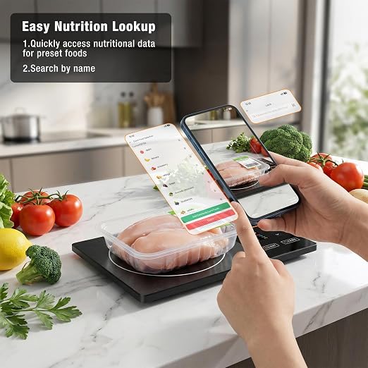 Diyife Smart Food Scale with Nutritional Calculator, Free App for 24 Nutrients Tracking, Calorie, Fat, Carb, Protein, 50 Foods Preload, Digital Food Kitchen Scale for Meal Prep Healthy Diet, 11lb/5kg