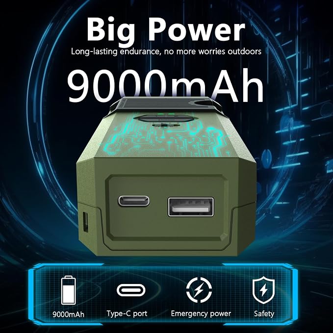 9000mAh Rechargeable Mosquito Repellent Device,Portable Outdoor Mosquito Repeller with 360° Coverage for 96 Sq.Ft,Dual-Zone Heating & LED Light for Patio,Camping,Fishing (Pad Not Included)