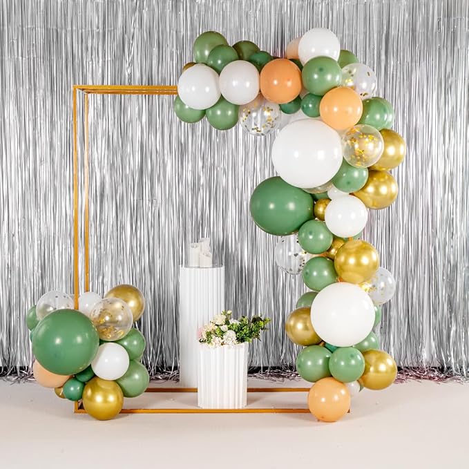 Restaurantware-Balloonify Balloon Garland Set, 1 Party Decoration Kit - 114 Balloons, With Chain, Green, White, & Gold Latex Balloon Arch Kit, Includes Glue Dots