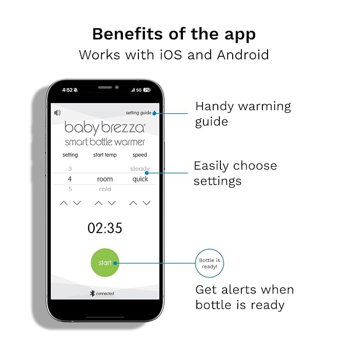Baby Brezza Smart Baby Bottle Warmer, Breastmilk Warmer + Defroster – Free App - Different Temperatures for Breastmilk + Formula - Universal Fit for All Bottles + Milk Bags - Calentador de Biberones
