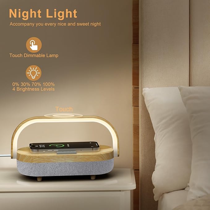 Nightstand Lamp with Wireless Charger,4 in 1 Touch Bedside Lamp Bluetooth Speaker,Portable Dimmable LED Night Light,Corporate Gifts Premium for Employees Clients,Birthday Gifts Women Wife Friend