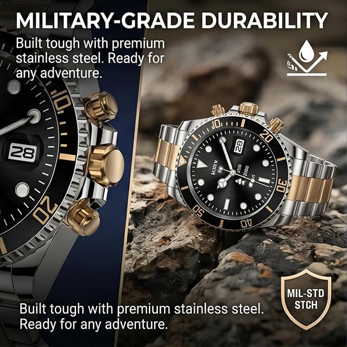 Deedlite Nexus Pro Smartwatch for Men, Rugged Titanium Design, Bluetooth Calling, Health Monitor, Compatible with iOS Android (Gold)