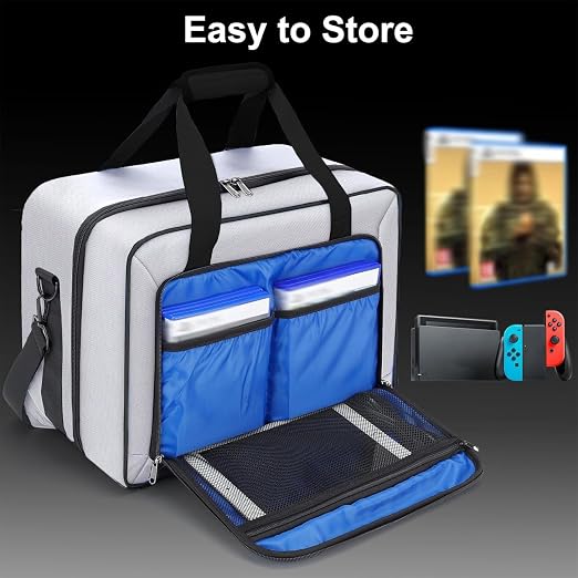 GDNasist Carrying Case Fit for PS5, Travel Thickened Protective Bag Compatible with Playstation 5 Console, Headset, PS5 Controller, Game Discs, and Gaming Accessories, Grey