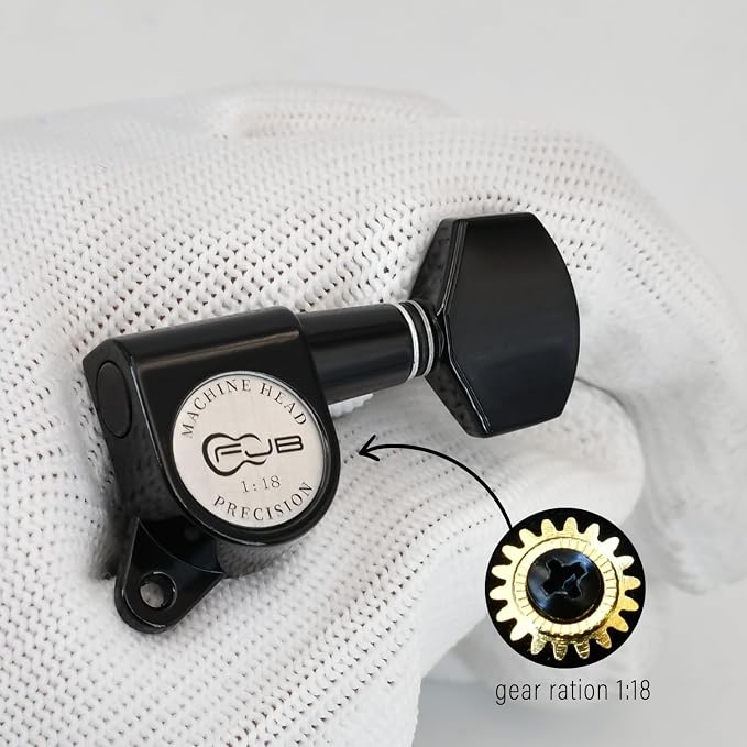 FXJXB 18:1 Guitar Tuning Pegs 6 in Line(6 Right) Standard Guitar Tuners Acoustic or Electric Guitar Tunineg keys Machine Heads Replacement-Black(6R)