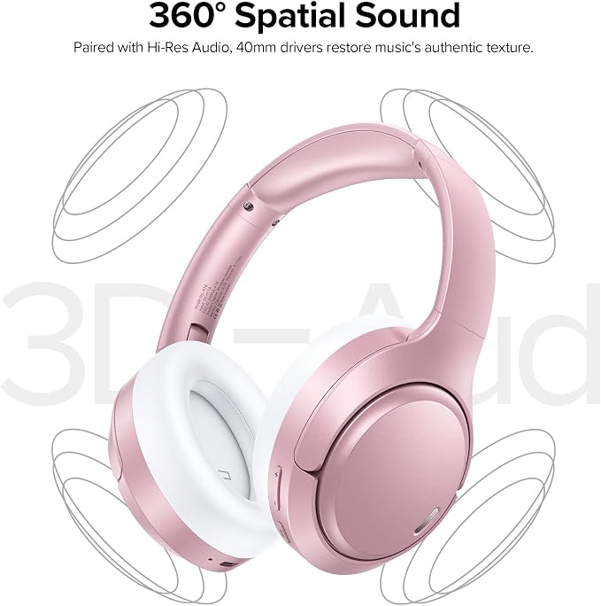 Hybrid Active Noise Cancelling Headphones 120H Long Playtime, 6 ENC Mic, Wireless Over-Ear Bluetooth 6.0 Headphones, Hi-Res Audio, Memory Foam Earcup, Transparency Mode ANC Headphone for Travel Office