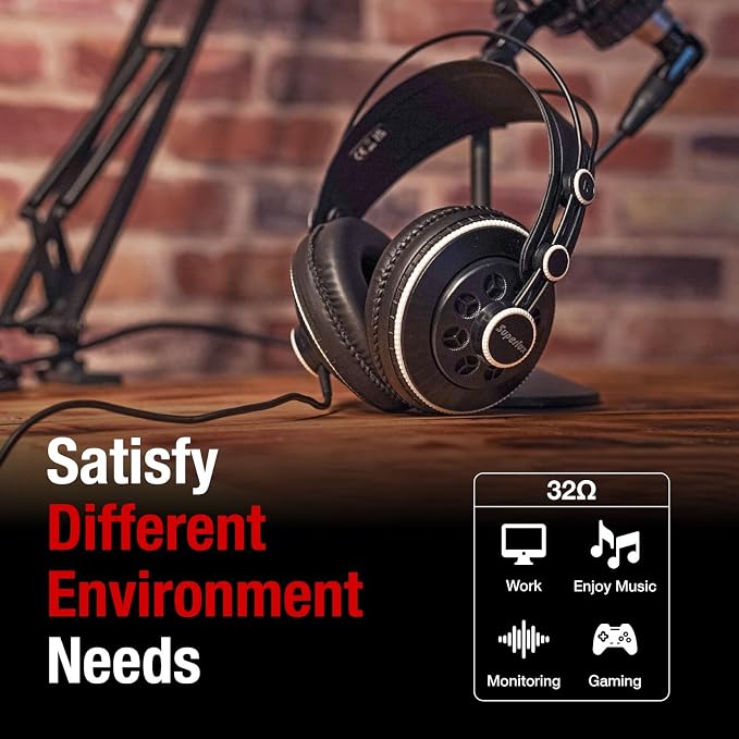 Superlux HD681F Studio Monitor Headphones Over Ear Wired with 50mm Neodymium Driver, Semi-Open, Sweet Vocal Sound, Copper-Coated Aluminum Wire for Live Music Hall Listening Session Podcast Stream