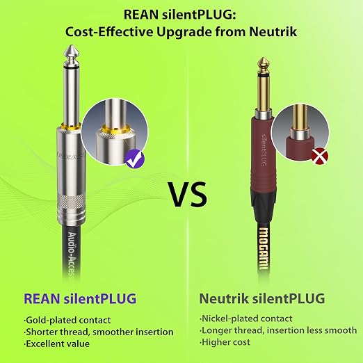 AA AUDIO ACCESSORY Silent Guitar Cable 15 ft, Neutrik REAN silentPLUG, Kevlar-Reinforced Nylon Braided Anti-Kinking, Auto Mute 20 AWG 99.99% OFC 1/4 Instrument Cable, Shielded Amp Cord for Bass Guitar