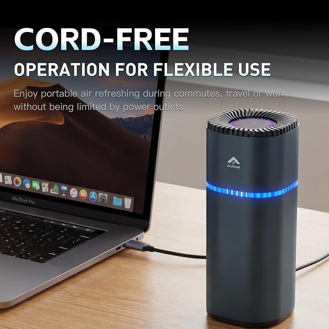 Car Air Purifiers, Portable Air Purifier for Car with 216 Sq Ft Coverage, Rechargeable Filterless Ion Air Cleaner for Vehicle, RV and Travel, Silent Operation, Helps Reduce Smoke and Pet Odor