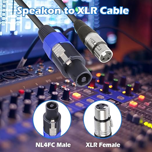 2 Pack 10 Feet Speakon to XLR Cable, SpeakON Male to 3 Pin XLR Female Microphone Cables, NL4FC Twist Lock Connector to XLR Speaker Extension Wire for PA, Amplifier, Stage Monitor