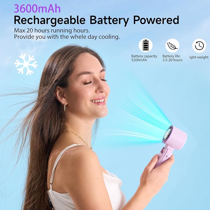 Portable Handheld Fan with Ice Cooler – 13000RPM Turbo Fans, 3-in-1 Rechargeable Mini Personal Fan, 100 Adjustable Speeds, 3600mAh Battery, for Travel, Outdoor, Office, and Personal Use