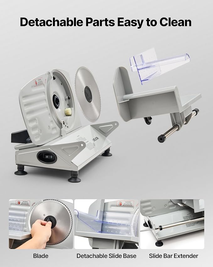 VEVOR Meat Slicer, 6.7" Electric Deli Slicer Machine with 2 SUS420 Blades, 0-0.6 inch Adjustable Thickness, 150W Home Food-Slicer for Meat, Ham, Baguett, Steak, ETL Approved
