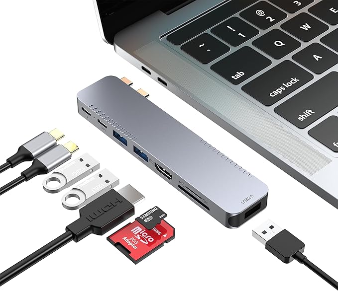 BHHB USB C Hub Adapter for MacBook Pro Air Docking Station 8-in-2 for Mac Book Accessories Dongle 4K@60Hz HDMI, Thunderbolt 4/3, USB 3.0, SD/TF, USBC Dock Multiport Adapter for Mac M5 M4 M3 M2 M1