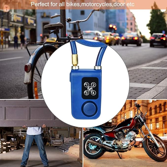 Sonew Smart Keyless Alarm Lock with 110db Alarm IP44 Anti-Theft Chain Lock for Motorcycle/Gate/Gates/Blue