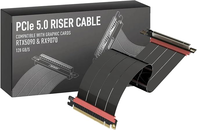 LINKUP PCIE 5.0 Riser Cable | for Vertical GPU Mount | Right Angle | Graphics Card GPU Ready | Usable with PCIe 4.0 & RX 9070/ RTX5090 | 30cm (Total Length: 34cm)