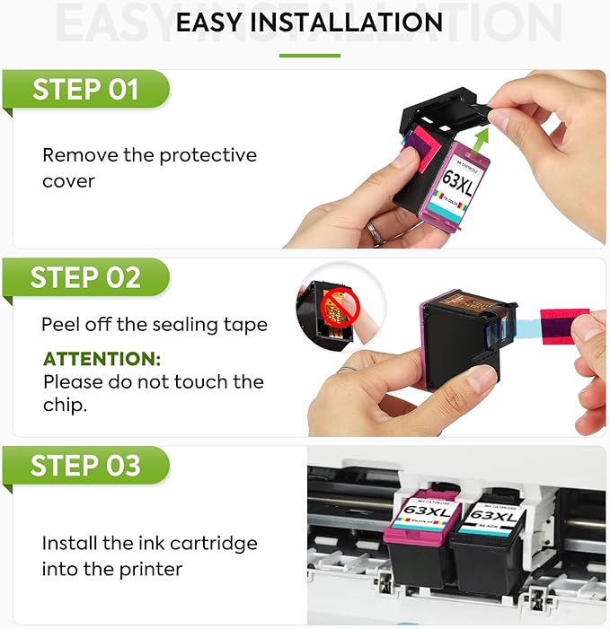 TESEN 63XL Ink Cartridge 2-Pack Black and Color Replacement for HP Ink 63 HP63 XL Compatible for HP 4650 5258 5200 3830 5255 4655 4652 5252 3630 36341112 4510 4520 Printer Display Ink Level