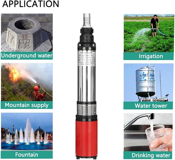 12 V DC Submersible Pump 250 W Submersible Pump for Deep Well 25 m 4000 L/H Deep Well Pump 3 Inch Submersible Water Pump Made of Stainless Steel 1 in Output Used for Irrigation in the