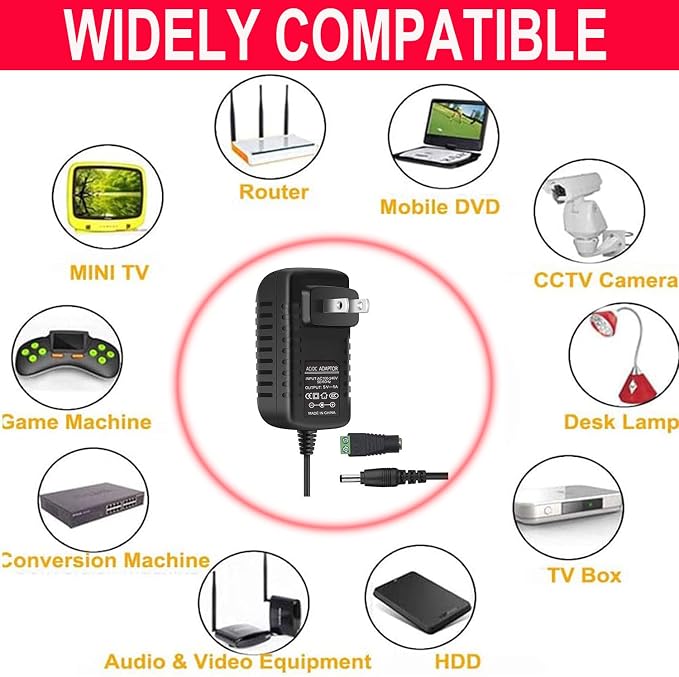 Power Supply, 24V Power Transformers, AC 100-240V to DC 24V 2A Power Supply LED Adapter, 48 Watt Max, for LED Strip Neon Rope String Lights, Computer Project, Recorder, TV Screen