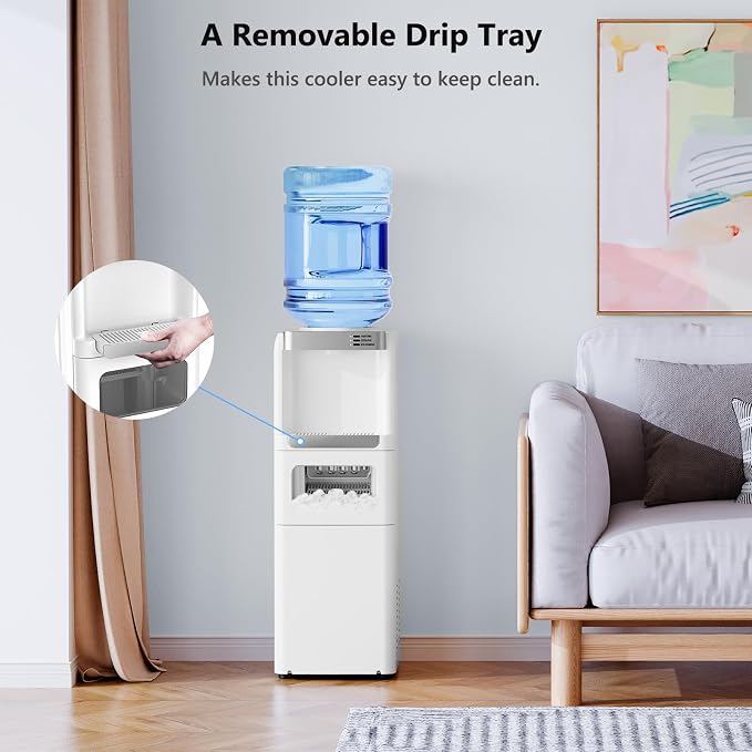 Electactic Water Dispenser with Ice Maker Function, Top Loading Hot and Cold Water Cooler for 5 Gallon Bottle - Includes Child Safety Lock - Water Machine for Home, Office, Garage - White