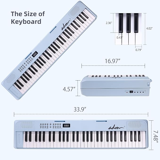 ADM 61 Key Folding Electric Piano Keyboard, Foldable Piano Electronic Keyboard, Wireless 128 Tones, 128 Rhythms Includes Pedal, Gig Bag, Headphones for Beginners, Students, Adults (Blue)