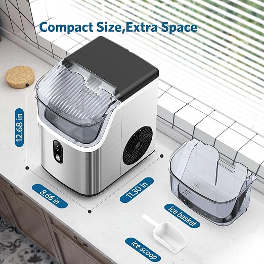 COWSAR Nugget Ice Makers Countertop Soft Chewable Pellet Ice Machine with Auto-Cleaning Function, 34Lbs/24H, Portable Ice Makers for Kitchen, Office, Home