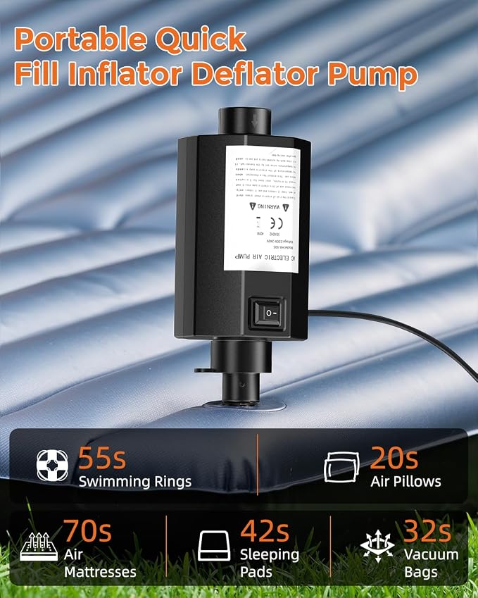 Electric Air Pump for Pool Floats: Compact Quick-Fill Inflator Deflator for Inflatables Pool Toys, Air Mattress Bed Raft Track Mat, AC 110-120V with 5 Nozzles