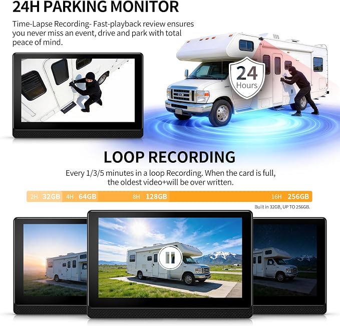Fookoo AHD 1080P Dual Wired Backup Camera System, 7" Touchscreen Monitor Blind Spot Detection Vibration-Proof 10G Camera for Tractor Truck Excavator Skid Steer Harvester RV MP3 MP5 Waterproof