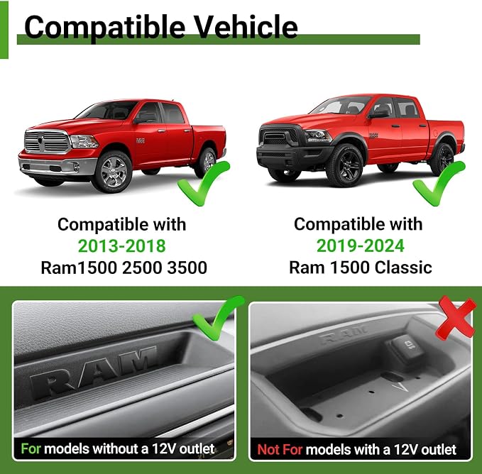 Magnetic Phone Mount Holder for 2013-2018 Dodge RAM 1500 2500 3500 & 2019-2024 RAM 1500 Classic Magnet Dash Cell Phone Cradles Adjustable Phone Stand Accessories for RAM (Without 12V Outlet)