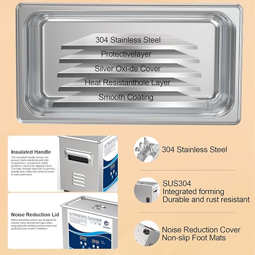 Granbo Professional 4.5L Ultrasonic Cleaner, Ultrasonic Jewelry Cleaner with Heater Timer and Degassing, Digital Ultrasonic Parts Cleaner for Dental Glasses Jewelry Small Parts Circuit Board