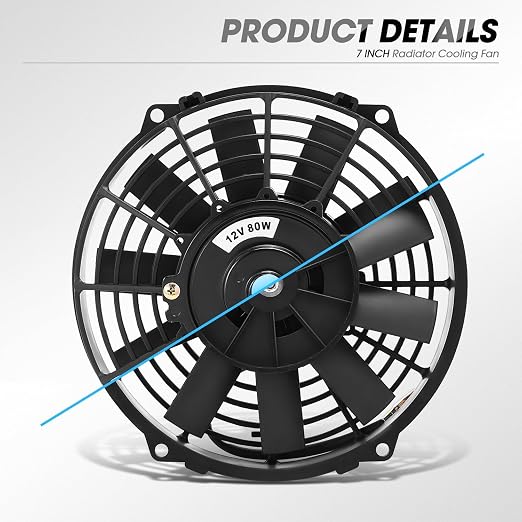 DNA Motoring 7Inch Electric Radiator Cooling Fan Thermostat Wiring Switch Relay Kit, Universal High Performance Slim Fan Push Pull Electric Radiator with Mount Kit, RAF-7+SW-KIT