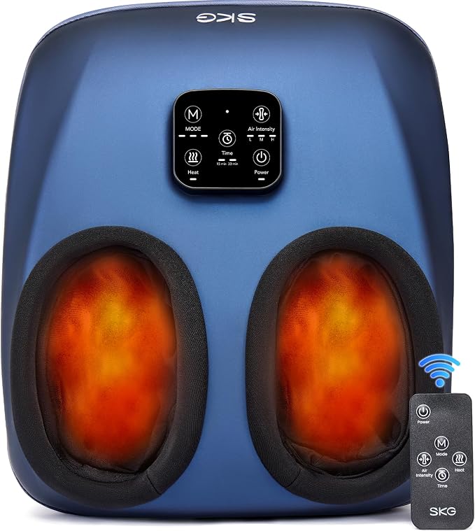 SKG YS100 Shiatsu Foot Massager with Heat and Remote, Feet Massager with 3 Air Compression Modes, for Plantar Fasciitis, Fits up to Size 13 for Men Women Dad Gifts