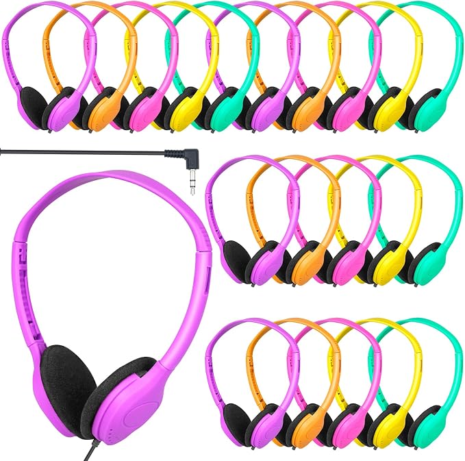 Kids Headphones Bulk 30 Pack for School Classroom Student Children Boys Girls Teen Computer Class Set of Headphones for Students Multi Color