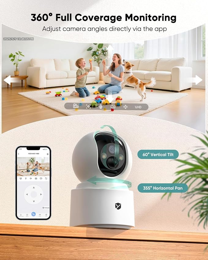 Indoor Camera Wireless, Pet Camera Indoor with Phone App, 2.5K 4MP Home Cameras Indoor for Dog Kids Elderly Cat, 360° Pan Tilt, Color Night Vision, 2.4/5GHz WiFi, Motion Alerts, 2-Way Audio