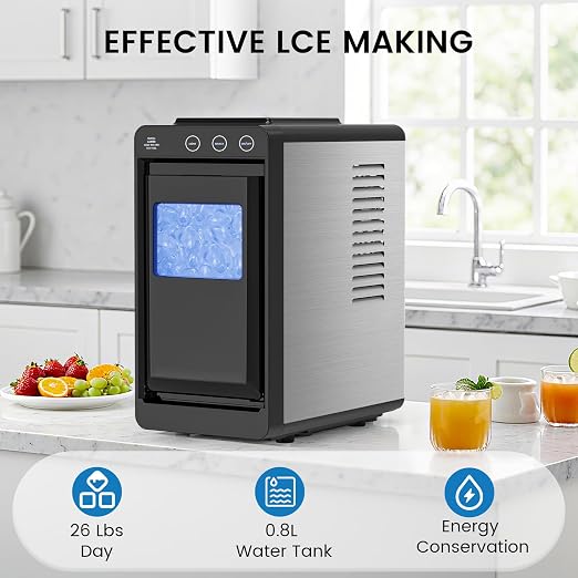 COWSAR Ice Maker Countertop, Portable Ice Machine with Self-Cleaning, 26 lbs/24Hrs, 8 Cubes in 6 Mins, Quiet Compact Commercial Ice Maker for Kitchen, RV, Camping