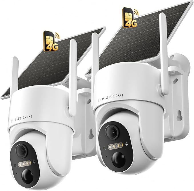 4G LTE Cellular Solar Security Camera Wireless Outdoor, Free Cloud Storage, No WiFi Security Camera, Off Grid 2K Color Night Vision, 360° Live View, Built-in SIM Card for Barn Farm Jobsite (2 PCS)