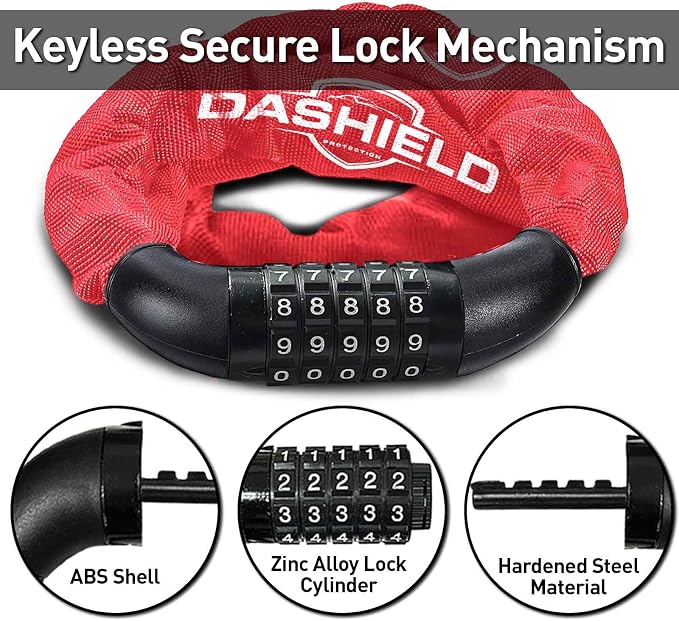 Bike Chain Lock Security 5 Digit Resettable Combination, 38.6 inches Heavy Duty Anti Theft Lock Chain for Bicycle, Motocycle, Scooter, Gate, Fence (Red, 3.2ft)