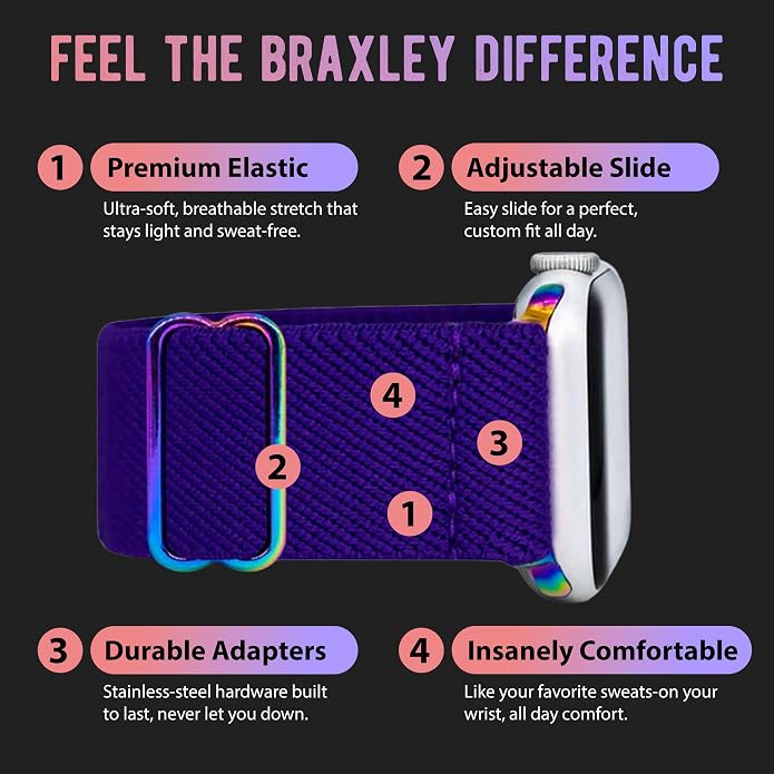 Braxley Bands for Apple Watches - Stretchy and Washable - Adjustable with Apple Watch Bands for Women & Men - Compatible with Apple Watch Series SE Ultra 9 8 7 6 5 4 3 2 1