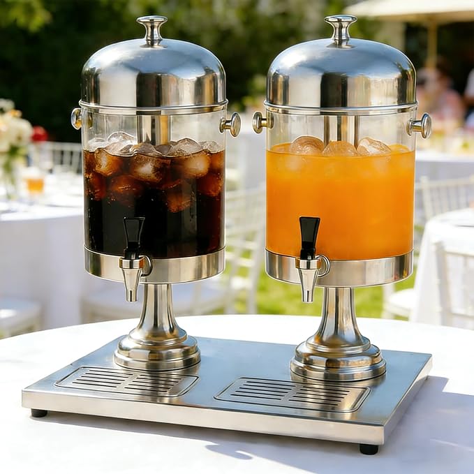 4.4 Gallon Iced Beverage Drink Dispenser, Stainless Steel Water Jar with Stand, Iced Beverage Drink Dispenser for Parties, Commercial Hot Cold Juice, Hot & Cold Drinks