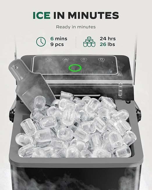 Totnz Boost Ice Maker with 2.5L Expanding Ice Basket & 1.8L Water Tank, 9 Bullet Ice Cubes in 6 Mins, Ice Maker Countertop with LED Touch Control Self-Cleaning, Ice Machine 2 Ice Sizes