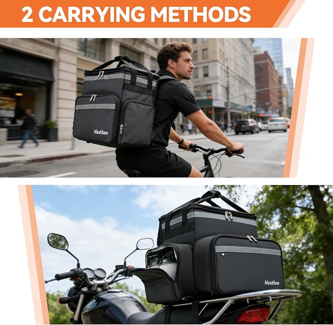Food Delivery Backpack with 4 Expandable Cup Holders,Insulated Food Delivery Bags for Takeout Bike, Expandable Large Pizza Takeout Bag for Hot/Cold Fits for Uber Eat,Camping (500D tarpaulin)